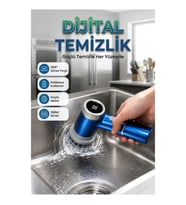 Dijital Ekranlı Şarjlı Temizlik Fırçası Metalik Mavi Ergonomik Saplı