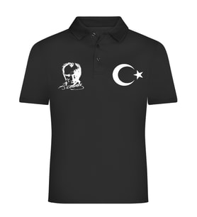 ATATÜRK AY YILDIZ BASKILI POLO YAKALI TİŞÖRT (Siyah)