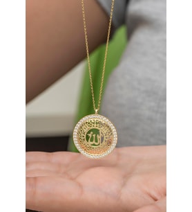 925 Ayar Gümüş Gold Allah Lafzı Kolye