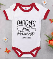 BK Kids Kişiye Özel Daddy's Little Princess Tasarımlı Kırmızı Bebek Body Zıbın-1