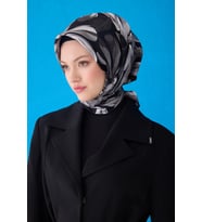 Saf İpek Eşarp 4107D02( Sura İpek) 85 (Siyah - Beyaz)