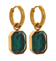 18 Ayar Altın Kaplama Emerald Yeşil Dikdörtgen Kesim Taş Gold Halka Küpe – Premium Parlak Model (Haki)
