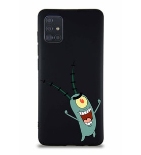 Samsung Galaxy A51 Soft Premier Kapak Plankton Tasarımlı Silikon Kılıf - Siyah (Şeffaf)