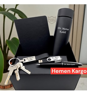 Hemen Kargo Kişiye Özel Lüks Erkek Kadın Hediye Seti - Dereceli Termos, İmza Kalemi, Usb Bellek, Anahtarlık, Defter Premium Hediye seti