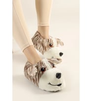 Mergenshoes Unisex Çocuk Hayvanlı Köpekli Panduf (Taba-Beyaz)