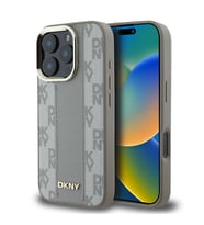 Apple iPhone 16 Pro Uyumlu Kılıf DKNY Orjinal Lisanslı M-safe Şarj Özellikli 3D Yazılı Checkered Pattern Kapak (Bej)
