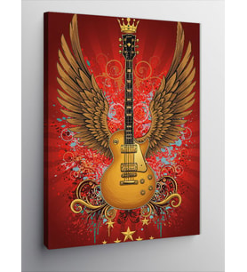 Kanvas Tablo Kanatlı Altın Gitar Afişi