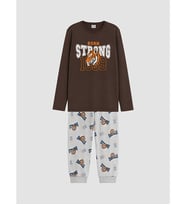 LCW Kids Kahverengi Bisiklet Yaka Erkek Çocuk Pijama Takım