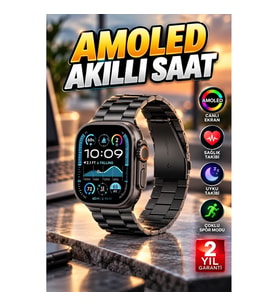 Haino Teko Ultra 3 Metalik Kasa Siyah Kordonlu Amoled Ekran Akıllı Saat Uyku ve Sağlık Takibi