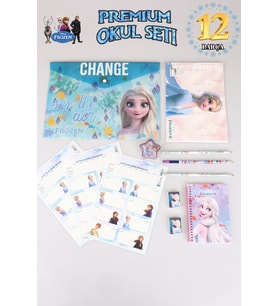 DEKOMUS LİSANSLI ELSA FROZEN 12 PARÇA KIRTASİYE SETİ ÇITÇIT DOSYA,OKUL ETİKETİ,SİLGİLİ KURŞUN KALEM,KALEMTRAŞ,BLOKNOT,RESİM DEFTERİ (Mor)