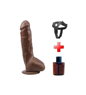 25 cm Belden Bağlamalı Realistik Titreşimli Melez Vibratör Dildo Penis