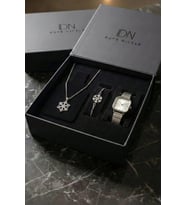 Kar Tanesi Figürlü Kolye ve Bileklikli Gümüş Metal Kordon Kadın Kol Saati Kutulu Hediye Seti (Silver)