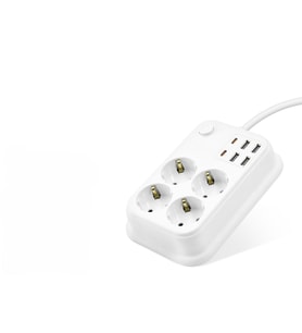 Topraklı Termal Akım Korumalı Uzatma Kablosu Anahtarlı 4 Priz 4 Usb 2 Type-C 2 M Beyaz SH4629