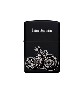 Motor Desenli Kişiye Özel İsimli Benzinli Siyah Metal Çakmak