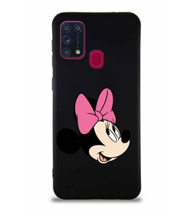 Samsung Galaxy M31 Soft Premier Kapak Minnie Mouse-A Tasarımlı Silikon Kılıf - Siyah (Şeffaf)
