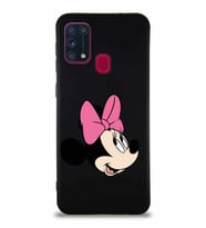 Samsung Galaxy M31 Soft Premier Kapak Minnie Mouse-A Tasarımlı Silikon Kılıf - Siyah (Şeffaf)
