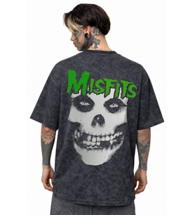 Misfits Rock Metal Müzik Grubu Sırt Baskılı Unisex Oversize Eskitme Yıkamalı Tişört