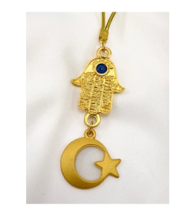 Altın Kaplama Hamse Ay Yıldız Gold Renkli Araba Dikiz Ayna Süsü, Lüks Yeni Araba Hediyesi