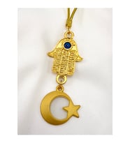 Altın Kaplama Hamse Ay Yıldız Gold Renkli Araba Dikiz Ayna Süsü, Lüks Yeni Araba Hediyesi