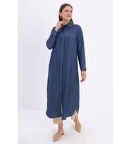 Koyu Mavi-Denim Uzun Gömlek Tunik