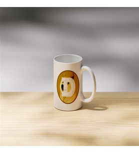 Dogecoin D Harfli Logo İllüstrasyonu Çift Taraflı Baskılı Porselen Kupa Bardak