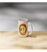Dogecoin D Harfli Logo İllüstrasyonu Çift Taraflı Baskılı Porselen Kupa Bardak