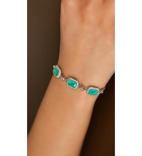 Paraiba Taşlı Rodyum Baget Anturaj Gümüş Bileklik