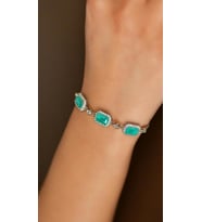 Paraiba Taşlı Rodyum Baget Anturaj Gümüş Bileklik