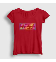 Presmono Kadın Kırmızı Colors Stray Kids T-Shirt 396622tt (Kırmızı)