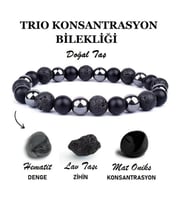 Alnis Atelier Gerçek Lav Taşı, Oniks Ve Hematit Doğal Taş Bileklik