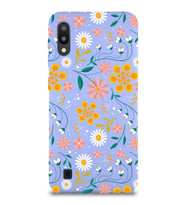 Samsung Galaxy M10 Uyumlu Lansman Kılıf Çiçek Tasarımlı İçi Kadife Kapak-Lila (Şeffaf)