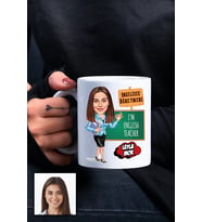 Kadın İngilizce Öğretmenine Hediye Karikatürlü Beyaz Kupa Bardak