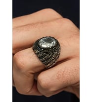 Oval Zirkon Beyaz Taşlı 925 Erkek Gümüş Yüzük