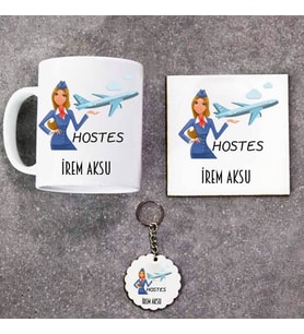 Hostes Kupa Bardak Altlık ve Anahtarlık Hediye Seti (Model 1)