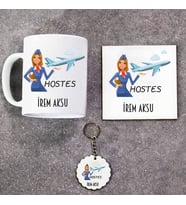 Hostes Kupa Bardak Altlık ve Anahtarlık Hediye Seti (Model 1)