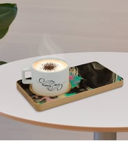 BK Gift Kişiye Özel Mermer Tasarımlı Doğal Ahşap Tabaklı Seramik Fincan Sunum Seti  Model 19