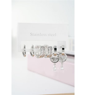 Kadın Vip Seri Baget Zirkon Taşlı Klipsli 6'lı Set Küpe