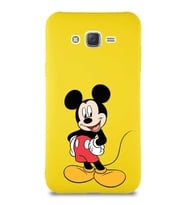 Samsung Galaxy J7 Soft Premier Kapak Mickey Mouse-E Tasarımlı Silikon Kılıf - Sarı (Şeffaf)