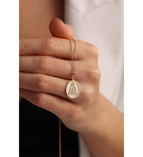 Kişiye Özel 925 Ayar Gümüş Şık Buda Budist Sembolü Kolye (Gold)