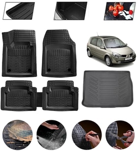 Renault Scenic II 2003-2009  Uyumlu Paspas Araca Özel Bagaj Havuzu MBS Siyah