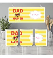 Kişiye Özel Gamer Baba Oğul - Kız İsimli Kupa Bardak, Oyun Oynayan Babaya Hediye İsimli Kupa Bardak, 330ml, Beyaz (Doğal Beyaz)