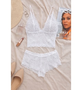 Mulvxbrf Brf02 Kadın Beyaz Dantel Bralet Şort Takımı - Romantik Ve Zarif İç Giyim (Mulvix)