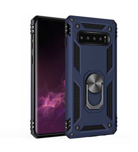 Samsung Galaxy S10 Plus Kılıf Metal For Car Yüzüklü Standlı Military Ring Serisi (Lacivert)