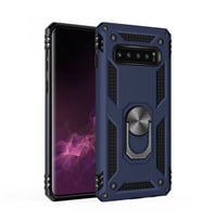 Samsung Galaxy S10 Plus Kılıf Metal For Car Yüzüklü Standlı Military Ring Serisi (Lacivert)