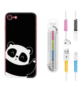 Apple iPhone 5 6 7 8 Plus Se XR Kılıf Kablo Koruma Spiral Silikon Bay Bay Panda 1784
