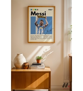 Messi Futbol Posteri, Ahşap Çerçeveli Duvar Tablosu - Spor Severlere Hediye