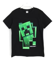 Minecraft 3D Creeper Baskılı Çocuk Kısa Kollu T shirt 5 - 13 Yaş Siyah