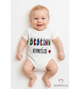 Dedesi'nin Kıymetlisi Yazılı Bebek Çıtçıtlı Body Tulum  %100 Pamuk  Kısa Kollu Zıbın  0-3Ay-24Ay (Beyaz)