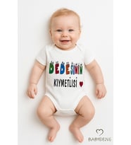 Dedesi'nin Kıymetlisi Yazılı Bebek Çıtçıtlı Body Tulum  %100 Pamuk  Kısa Kollu Zıbın  0-3Ay-24Ay (Beyaz)