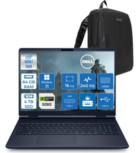 Dell Alienware 16X Aurora Core Ultra 7 255HX Aı 64GB 4tb SSD 8GB/RTX5060 Gddr7 115W 16" Wqxga 240Hz 500 Nits  Windows 11 Home Taşınabilir Bilgisayar ZAC16251H31+ZETTAÇANTA